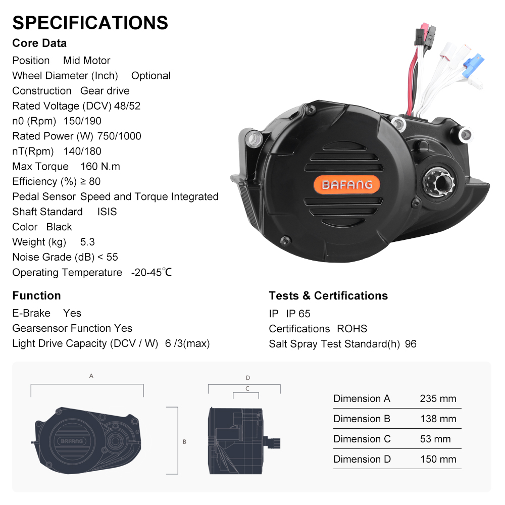 มอเตอร์ไฟฟ้าสำหรับจักรยานไฟฟ้า - Mid Drive Motor Kit 52V 1000W บทวิจารณ์และราคา